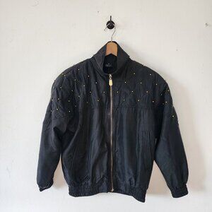 Womens 80s 90s Vintage Fuda International Black Gold Silk Windbreaker Medium